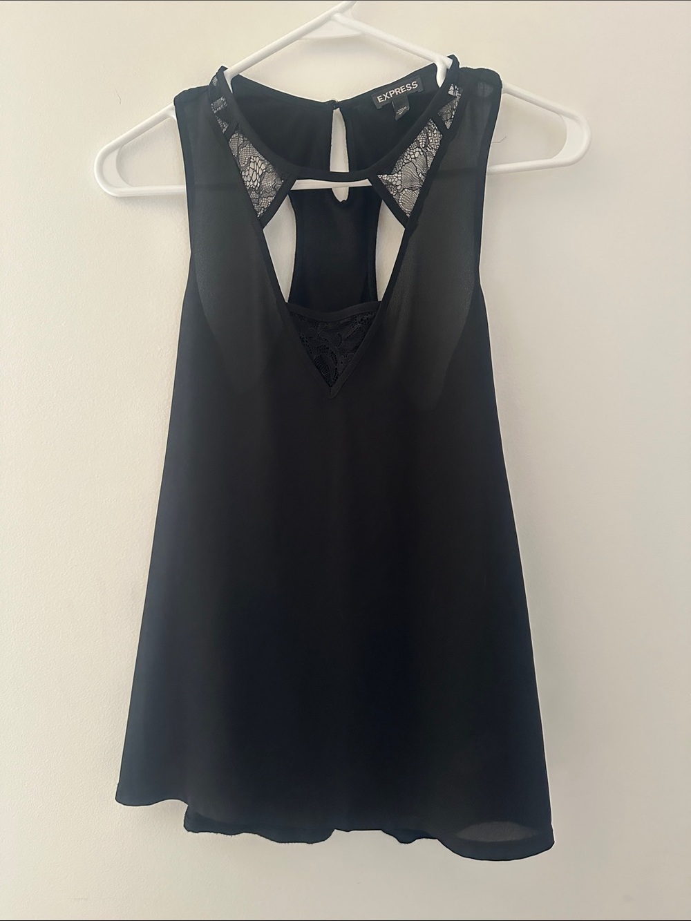 Express Black Lace-Inset Sleeveless Chiffon Tank